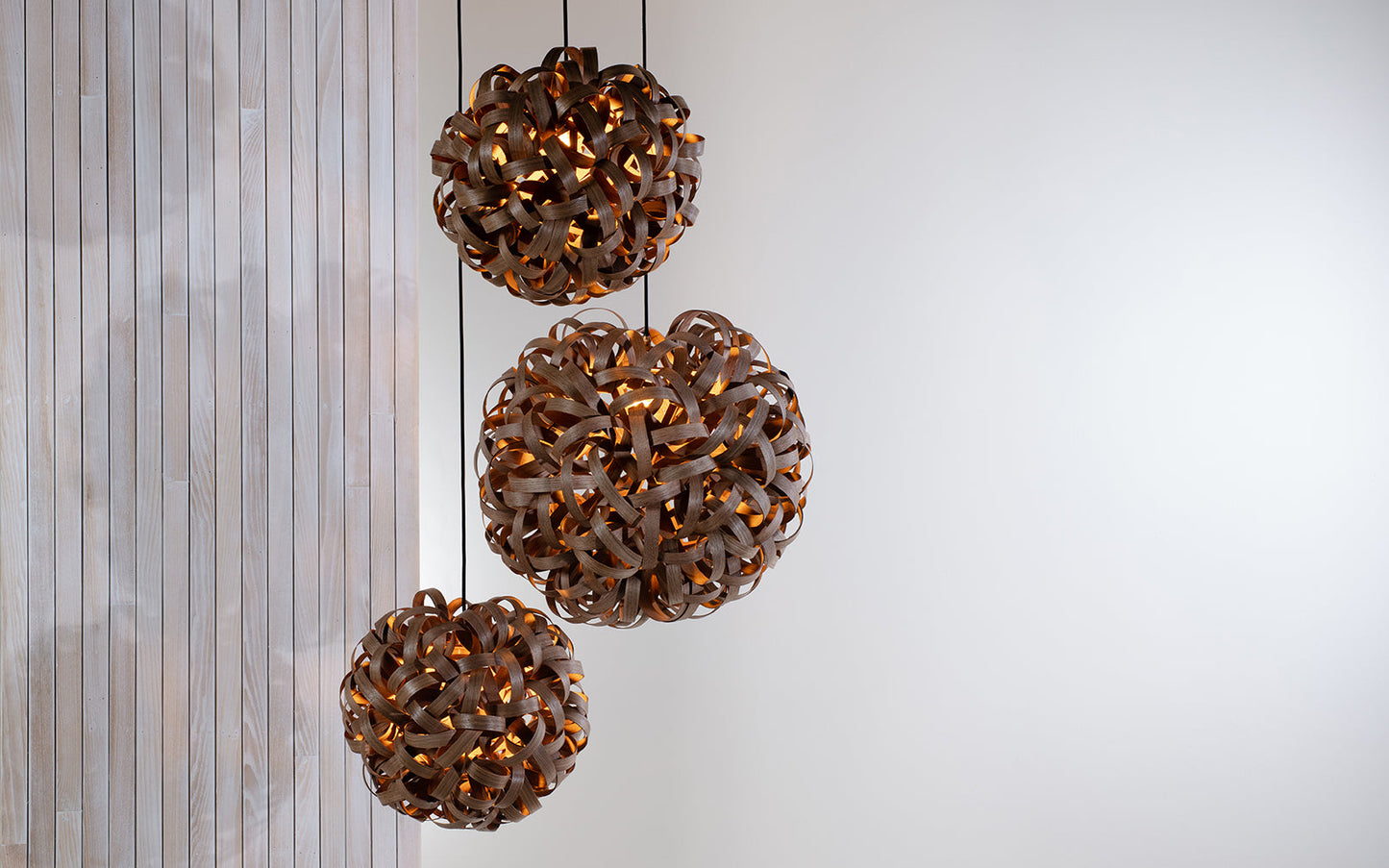 No.1 Pendant Range - Trio Cluster - oak wood