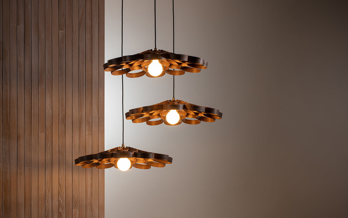 Arame Pendant Small - Trio Cluster - walnut wood