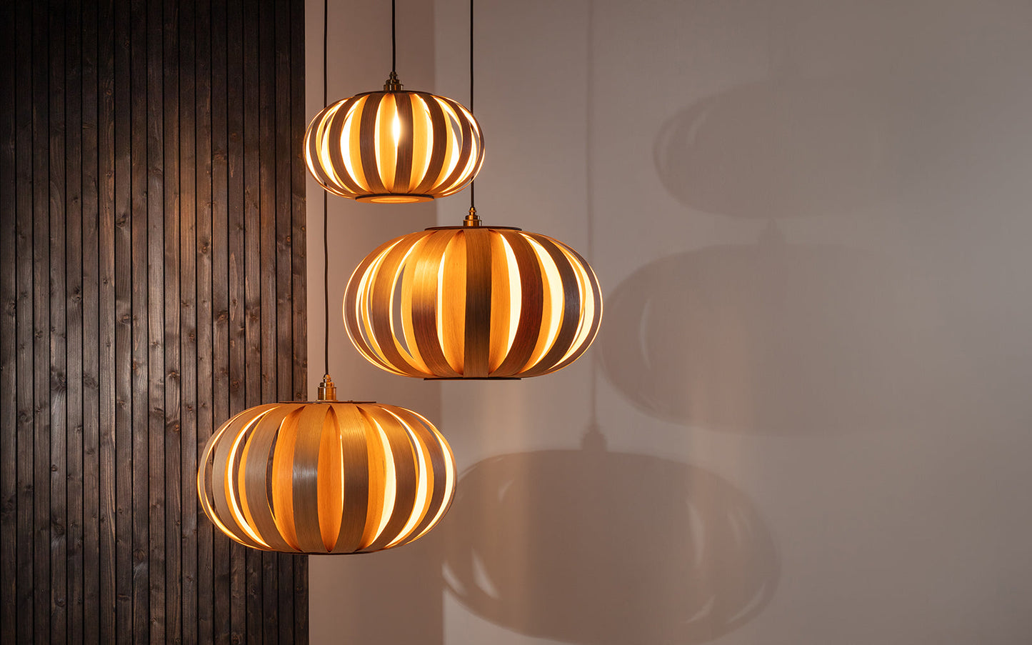 Urchin Pendant Range - Trio Cluster - oak wood
