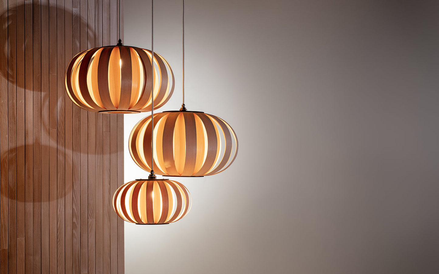 Urchin Pendant Range - Trio Cluster - oak wood