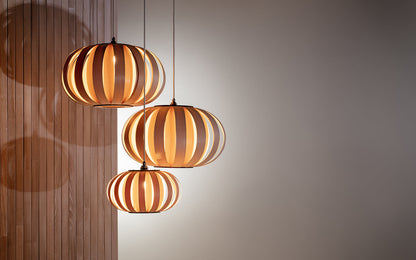 Urchin Pendant Range - Trio Cluster - oak wood