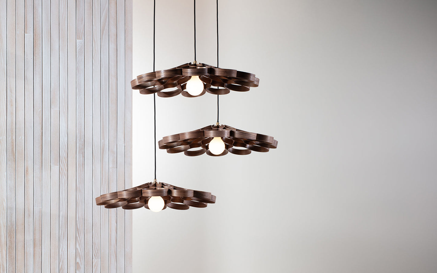 Arame Pendant Small - Trio Cluster - walnut wood