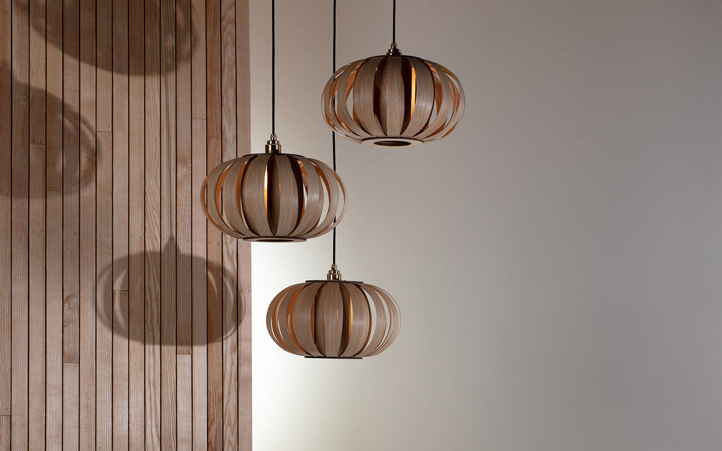 Urchin Pendant Small - Trio Cluster - oak wood