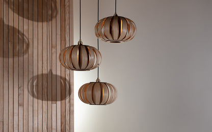 Urchin Pendant Small - Trio Cluster - oak wood