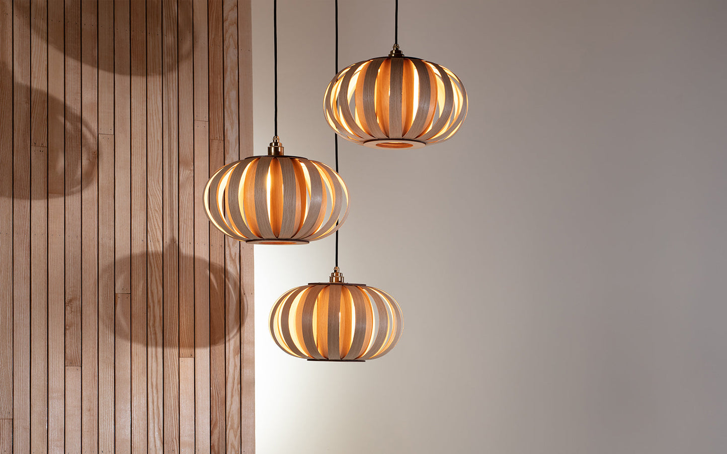 Urchin Pendant Small - Trio Cluster - oak wood