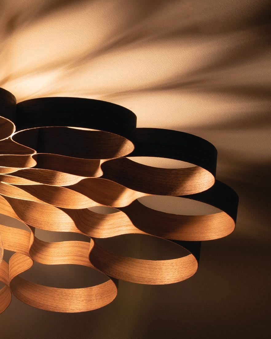 Arame Small Flush Ceiling Light - walnut wood