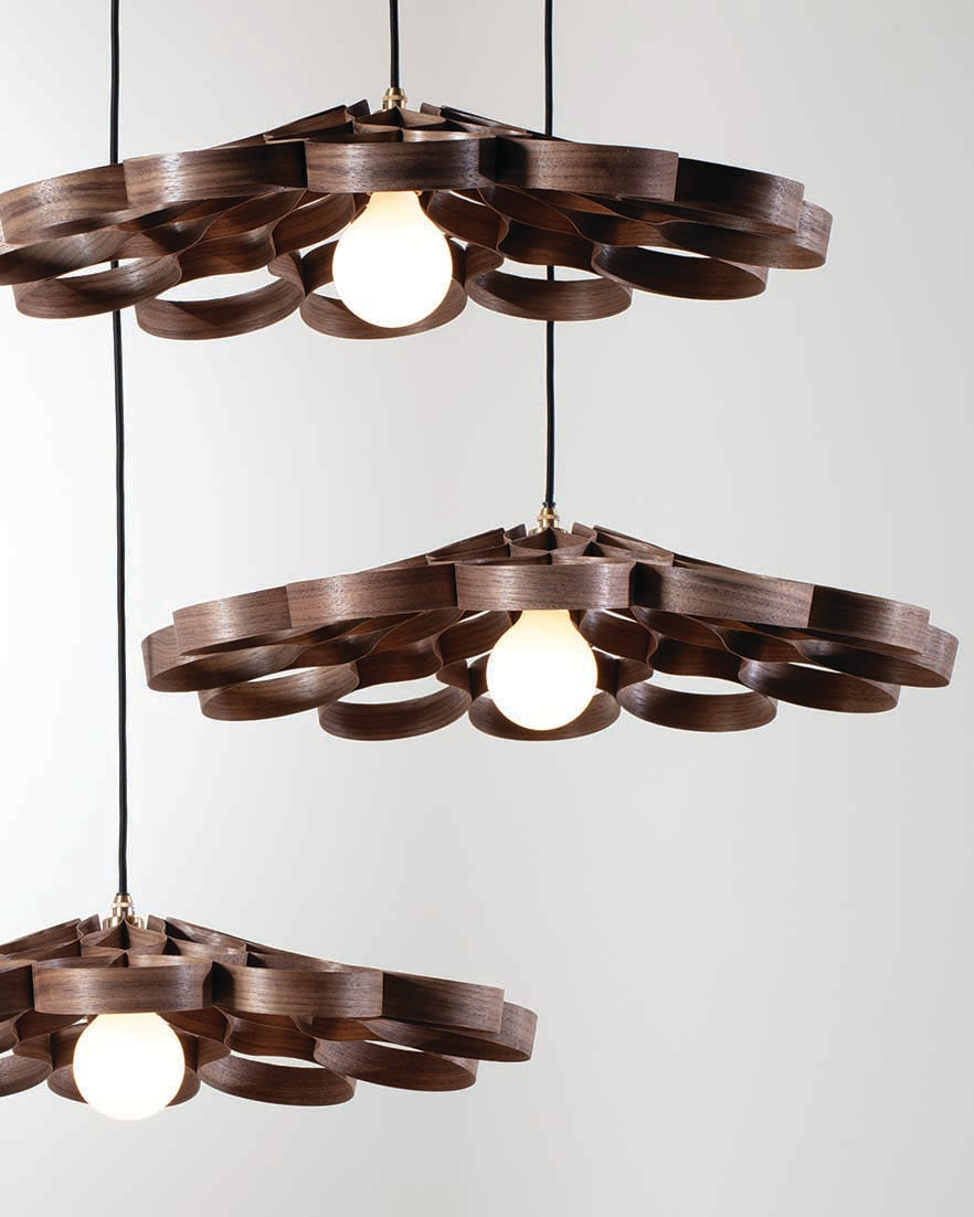 Arame Pendant Small - Trio Cluster - walnut wood