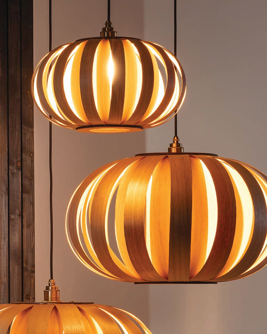 Urchin Pendant Range - Trio Cluster - oak wood