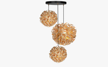 No.1 Pendant Range - Trio Cluster - oak wood