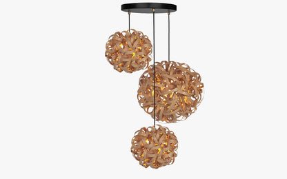 No.1 Pendant Range - Trio Cluster - oak wood