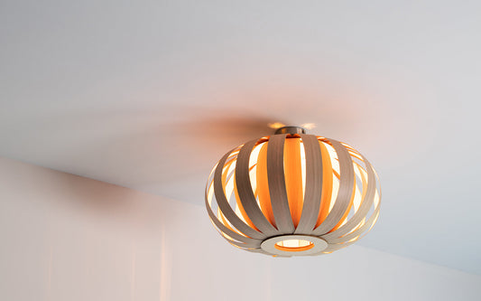 Urchin Flush Ceiling Light - oak wood