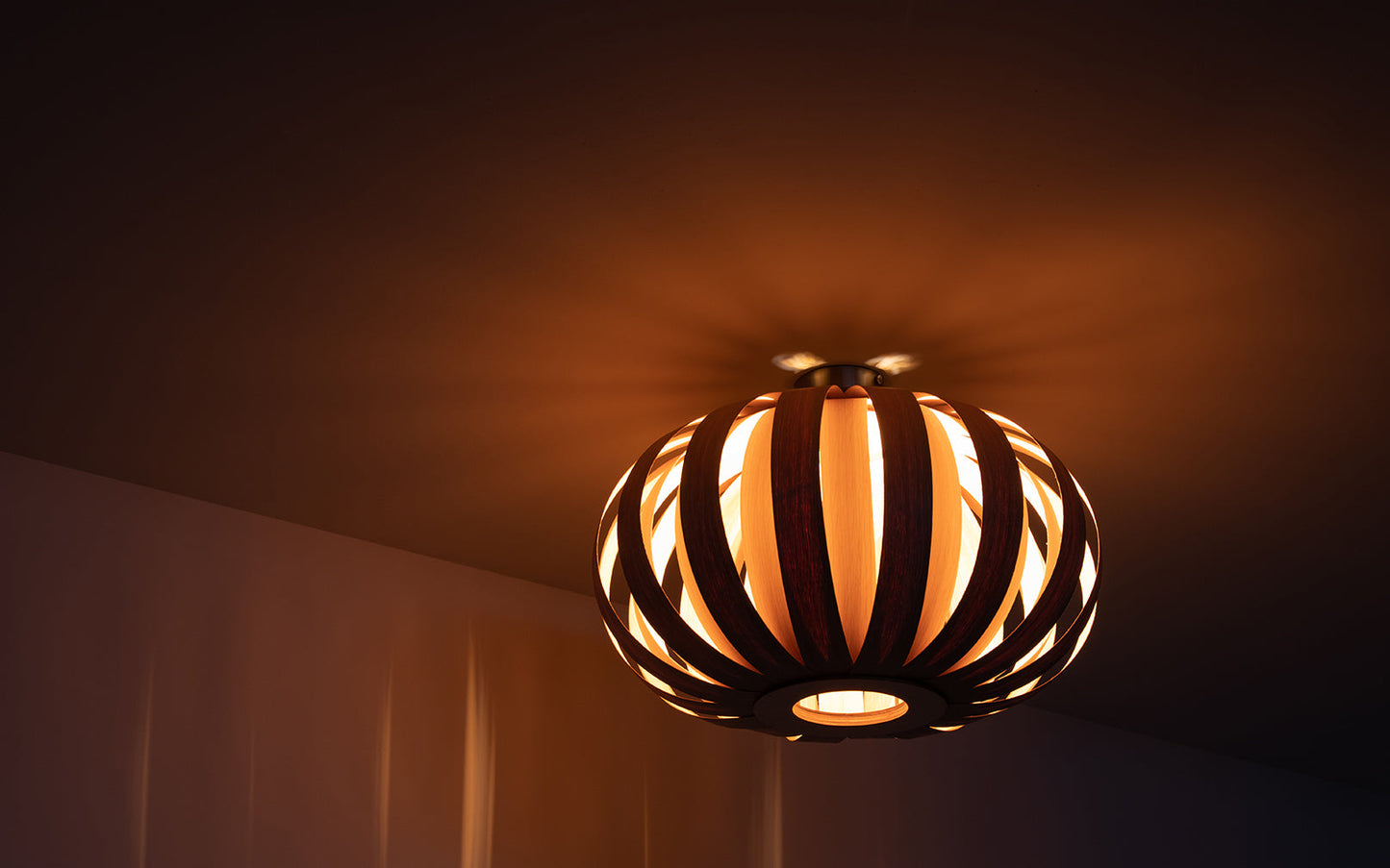 Urchin Flush Ceiling Light - oak wood