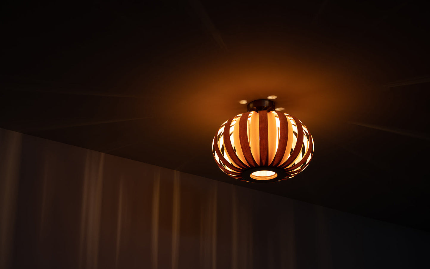 Urchin Small Flush Ceiling Light - oak wood